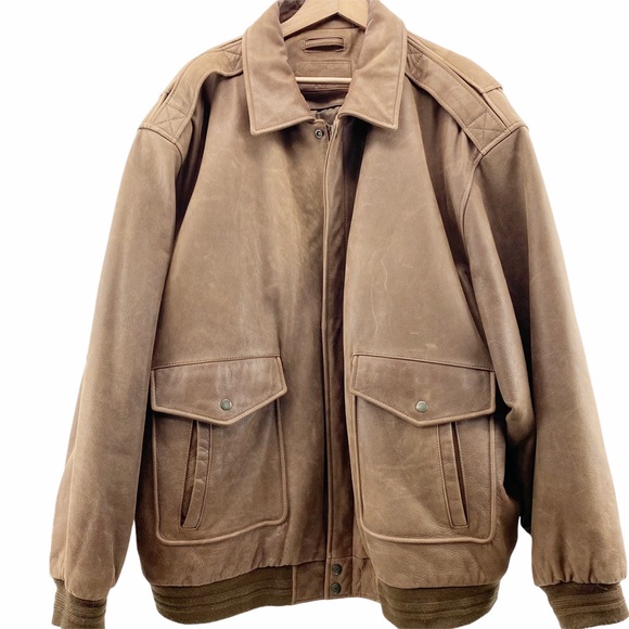 Roundtree & Yorke Other - Roundtree & Yorke Brown Leather Bomber Jacket 3XLT